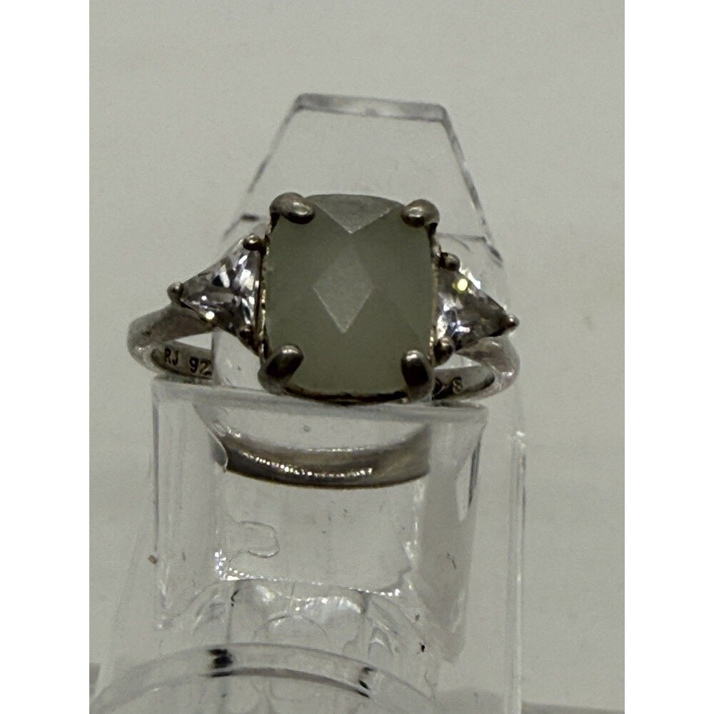Sterling Jadite Vintage Ring Avon RJ Cushion Cut CZ Side Stones Nice Size 7.75 - Picture 6 of 16